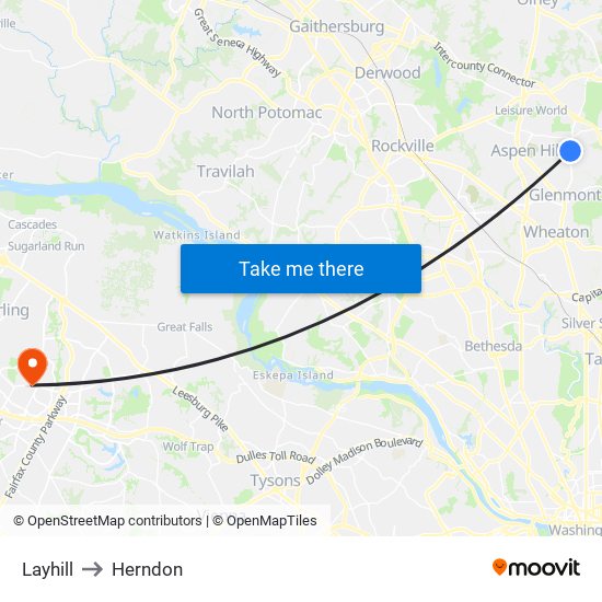 Layhill to Herndon map