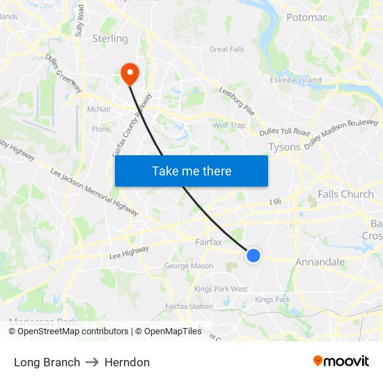 Long Branch to Herndon map