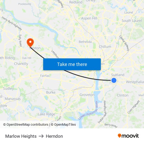 Marlow Heights to Herndon map