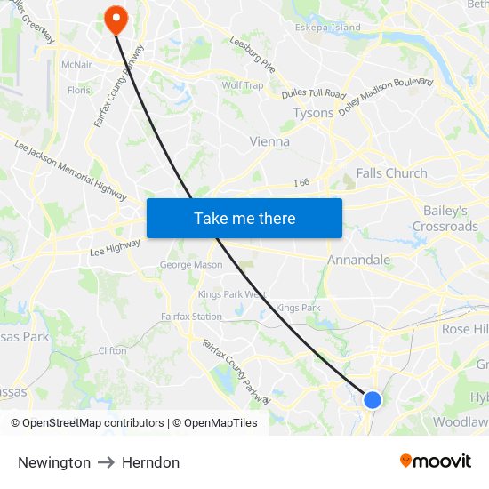 Newington to Herndon map