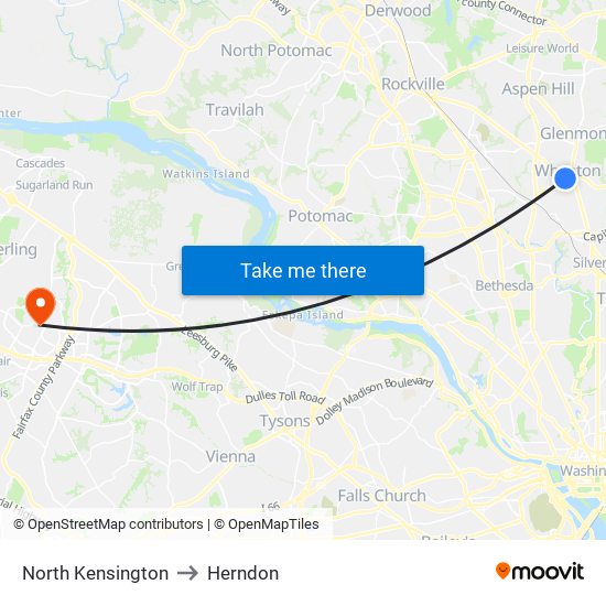 North Kensington to Herndon map