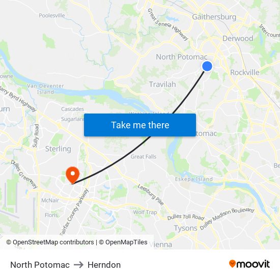 North Potomac to Herndon map