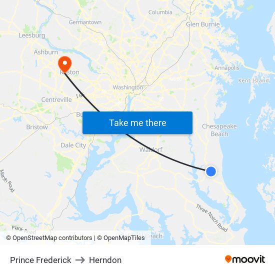 Prince Frederick to Herndon map