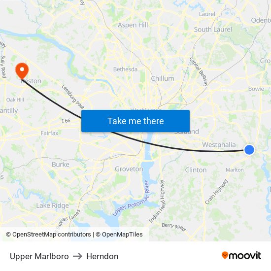 Upper Marlboro to Herndon map