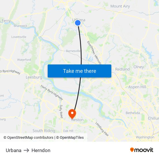Urbana to Herndon map