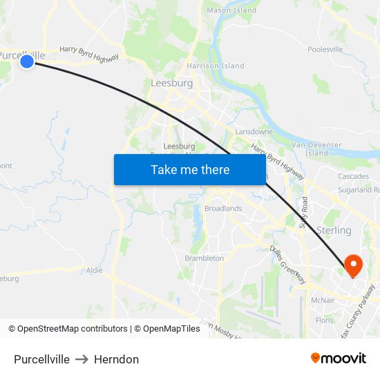 Purcellville to Herndon map