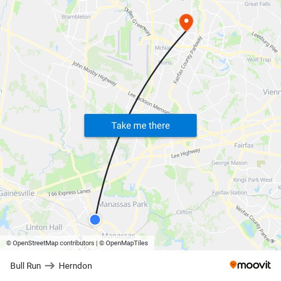 Bull Run to Herndon map