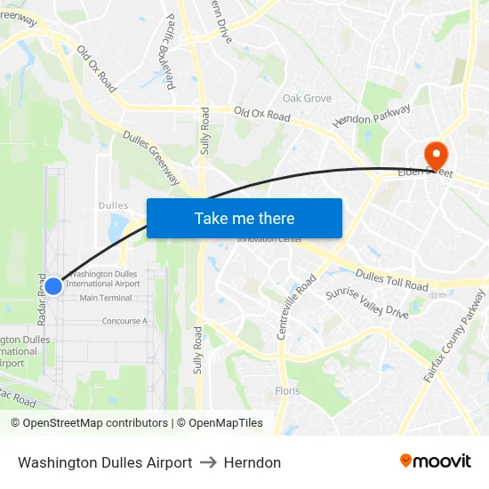 Washington Dulles Airport to Herndon map