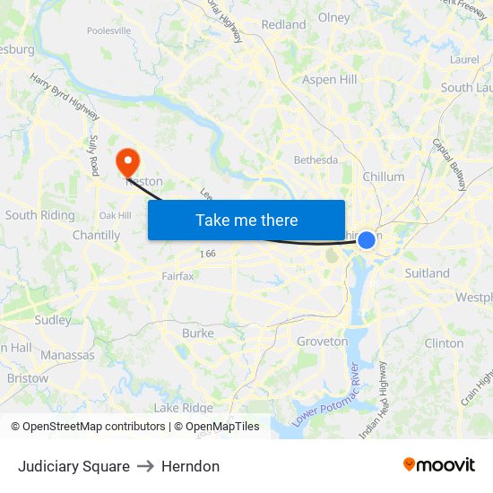 Judiciary Square to Herndon map