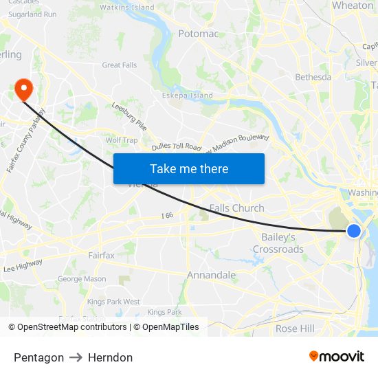 Pentagon to Herndon map