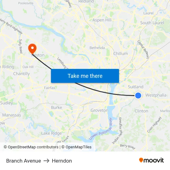 Branch Avenue to Herndon map