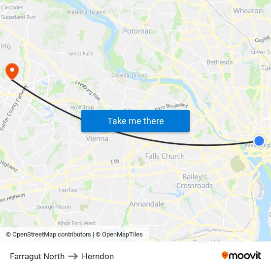 Farragut North to Herndon map