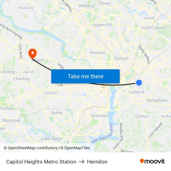 Capitol Heights Metro Station to Herndon map