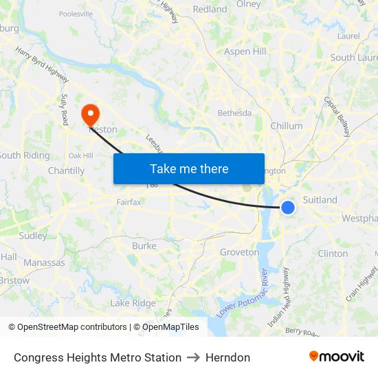 Congress Heights Metro Station to Herndon map