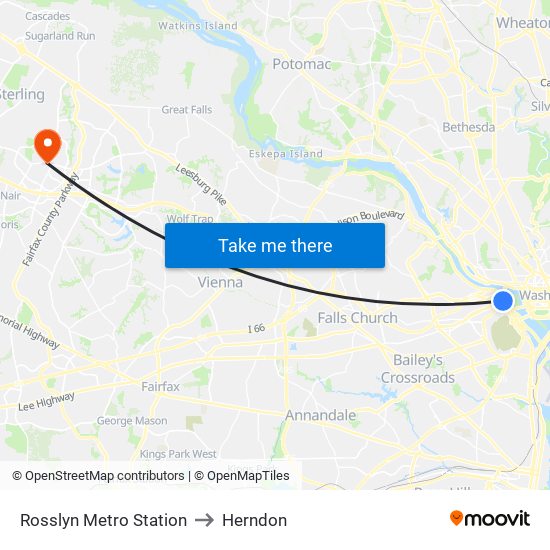 Rosslyn Metro Station to Herndon map