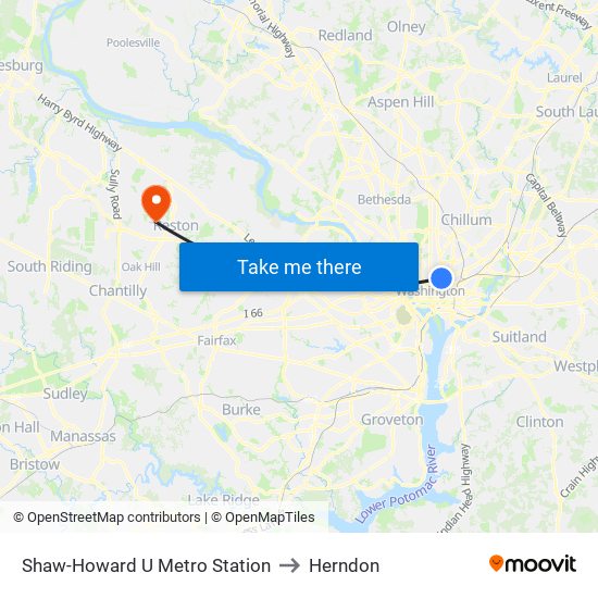 Shaw-Howard U Metro Station to Herndon map