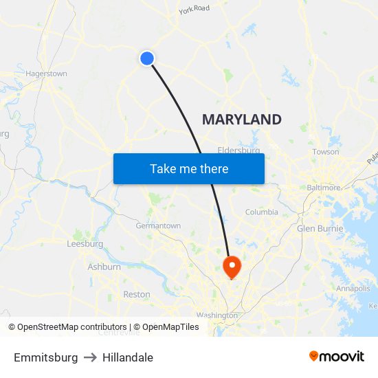 Emmitsburg to Hillandale map