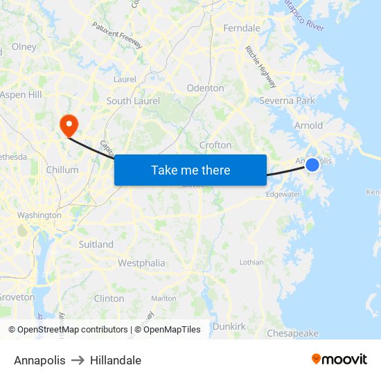 Annapolis to Hillandale map