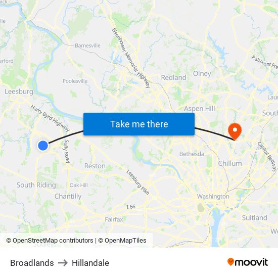 Broadlands to Hillandale map