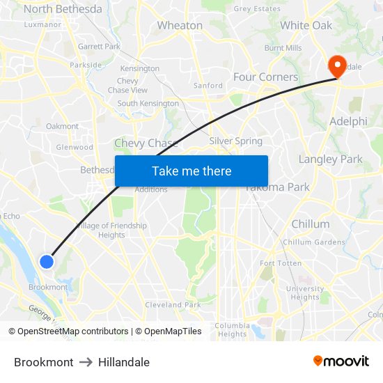Brookmont to Hillandale map