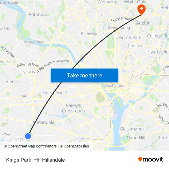 Kings Park to Hillandale map