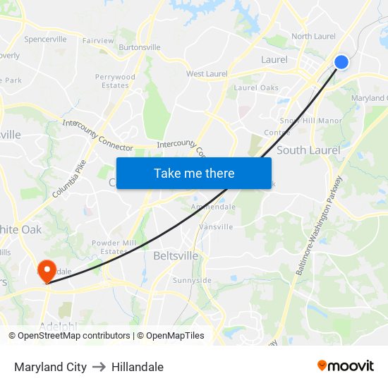 Maryland City to Hillandale map
