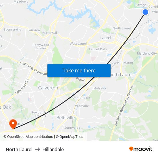 North Laurel to Hillandale map