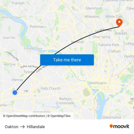 Oakton to Hillandale map