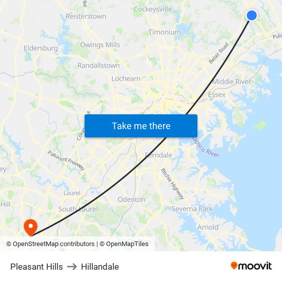 Pleasant Hills to Hillandale map