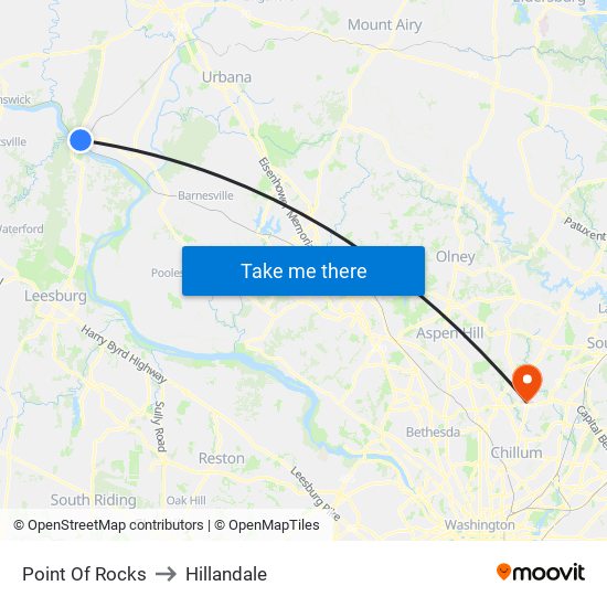 Point Of Rocks to Hillandale map