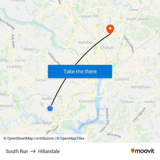 South Run to Hillandale map