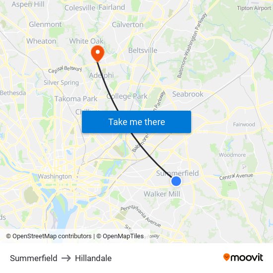 Summerfield to Hillandale map