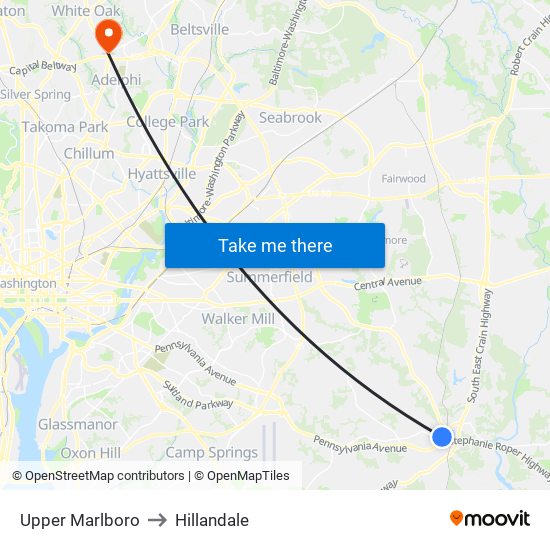 Upper Marlboro to Hillandale map