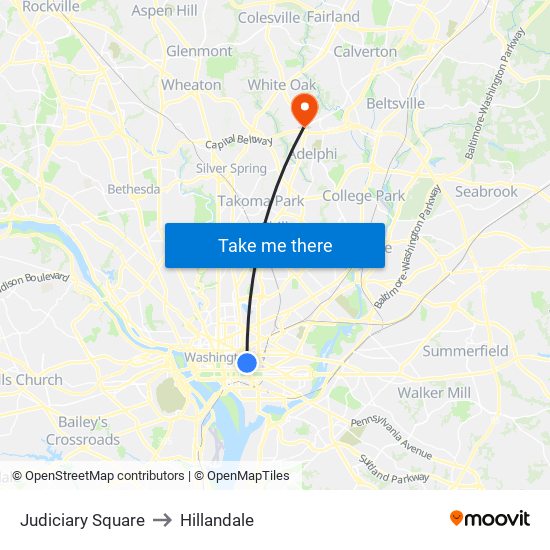 Judiciary Square to Hillandale map