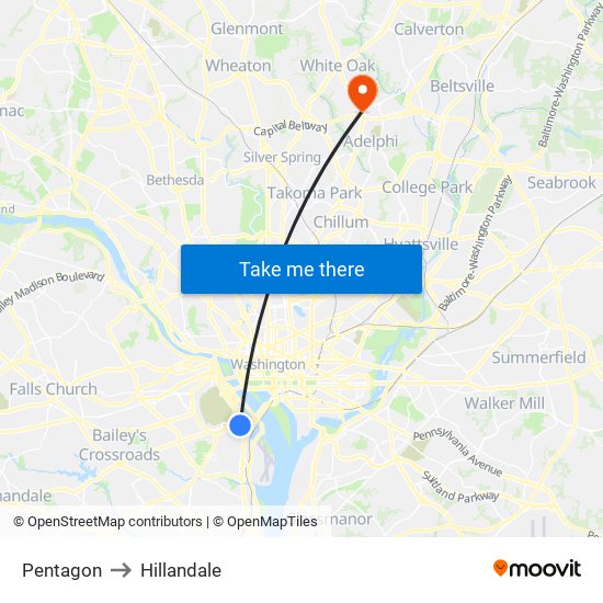 Pentagon to Hillandale map
