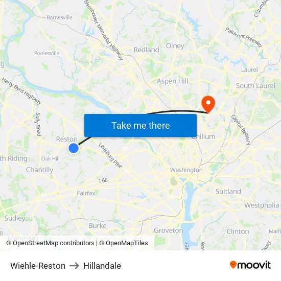 Wiehle-Reston to Hillandale map