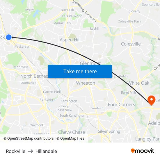 Rockville to Hillandale map