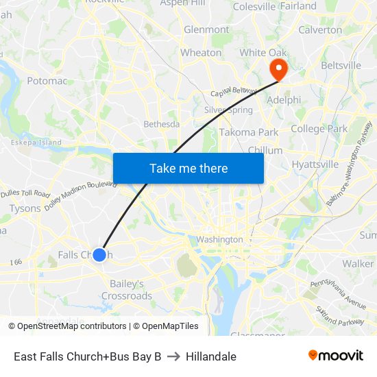 East Falls Church+Bus Bay B to Hillandale map