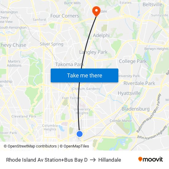 Rhode Island Ave-Brentwood+Bay D to Hillandale map