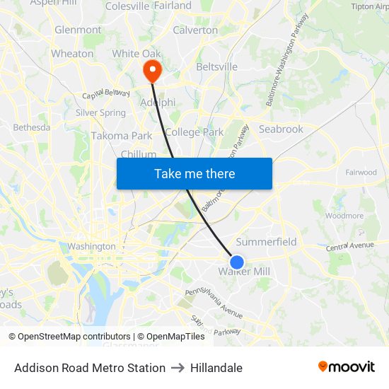 Addison Road Metro Station to Hillandale map