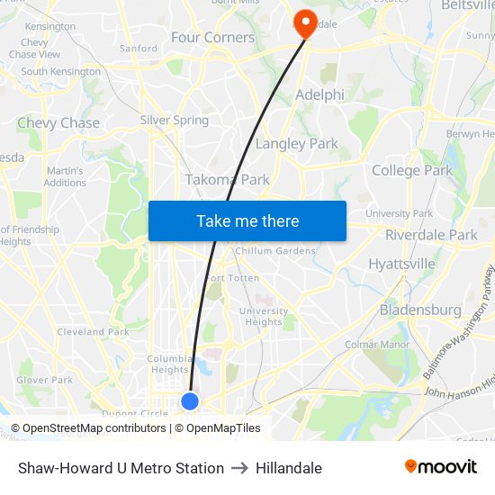 Shaw-Howard U Metro Station to Hillandale map