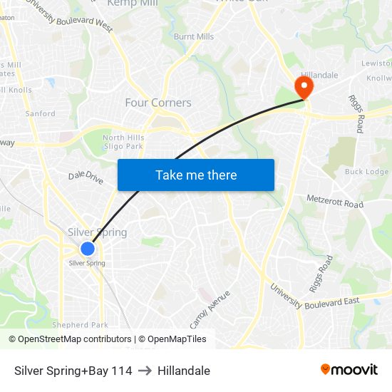 Silver Spring+Bay 114 to Hillandale map