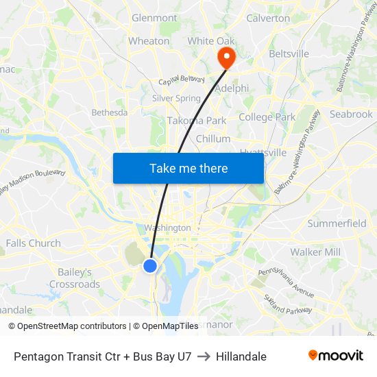 Pentagon Transit Ctr + Bus Bay U7 to Hillandale map