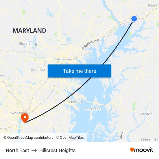 North East to Hillcrest Heights map