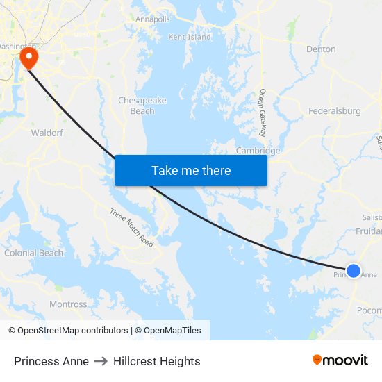 Princess Anne to Hillcrest Heights map