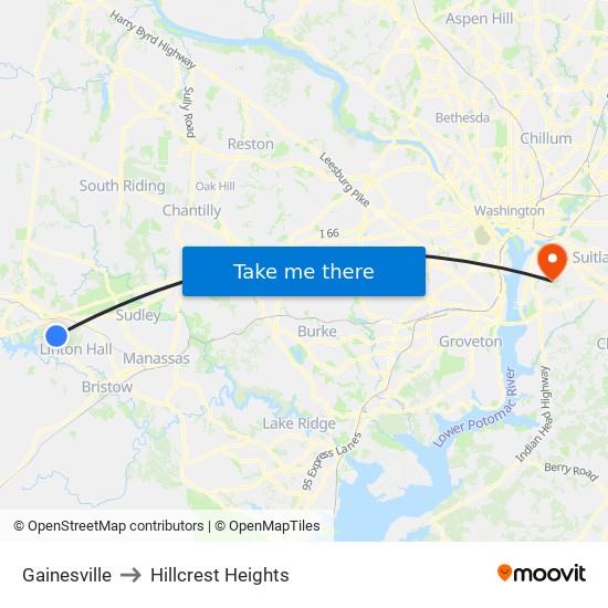 Gainesville to Hillcrest Heights map