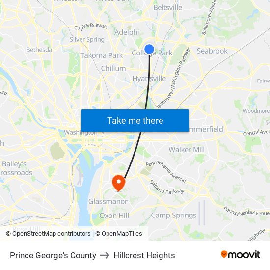 Prince George's County to Hillcrest Heights map