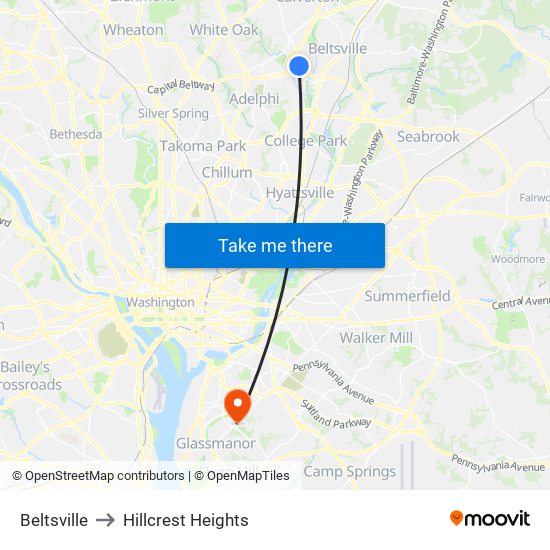 Beltsville to Hillcrest Heights map