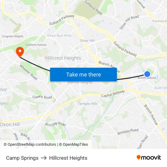 Camp Springs to Hillcrest Heights map