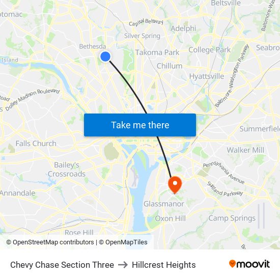 Chevy Chase Section Three to Hillcrest Heights map